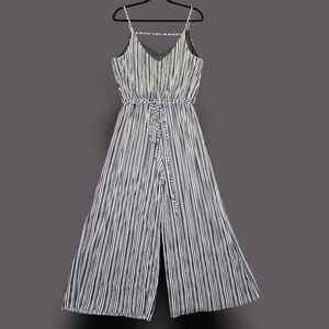Xhilaration Jumpsuit Women Medium Black White Striped Wide Leg Belted Sleeveless